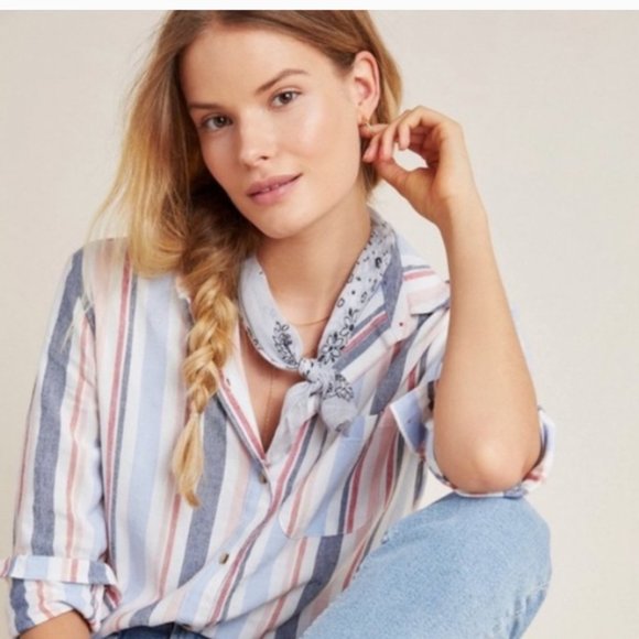 Anthropologie Maeve striped Chatham buttons down linen blend - Picture 1 of 7